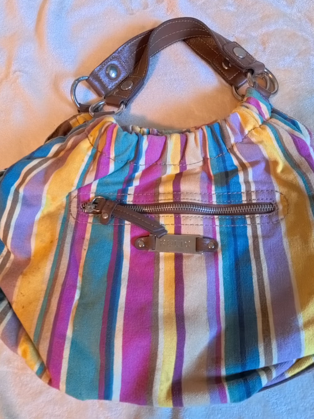 Relic Multicolor Striped Canvas Shoulder Bag with Brown Handles